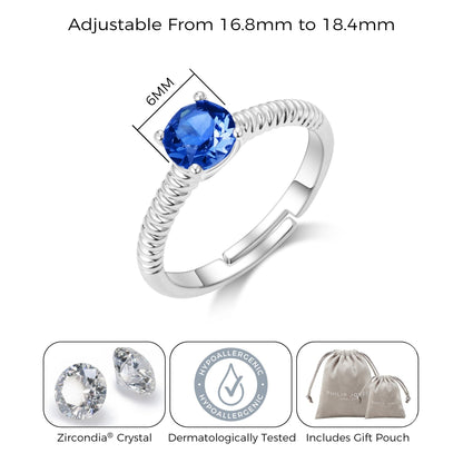September (Sapphire) Adjustable Birthstone Ring Created with Zircondia® Crystals