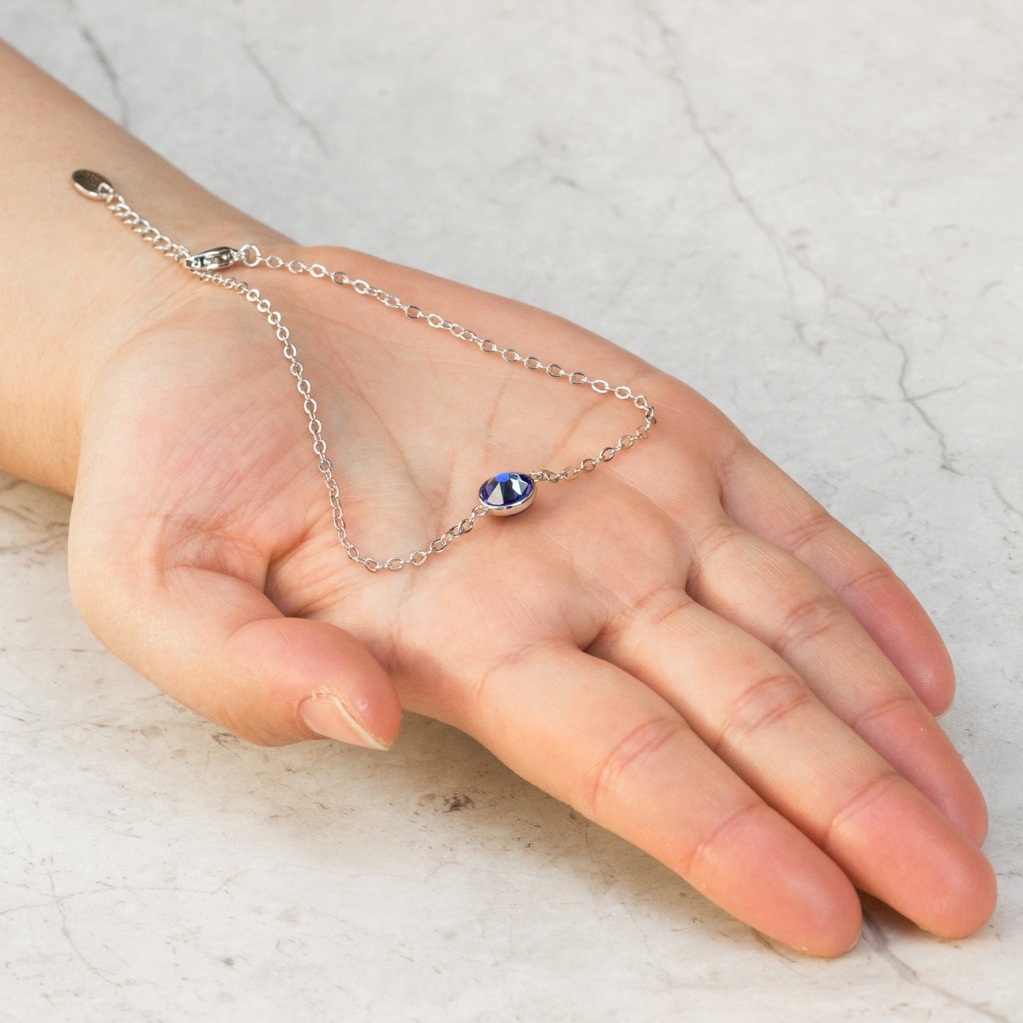 September (Sapphire) Birthstone Anklet Created with Zircondia® Crystals