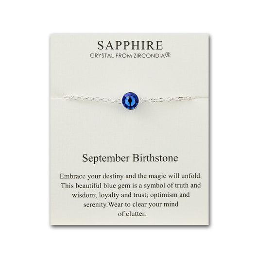 September (Sapphire) Birthstone Anklet Created with Zircondia® Crystals
