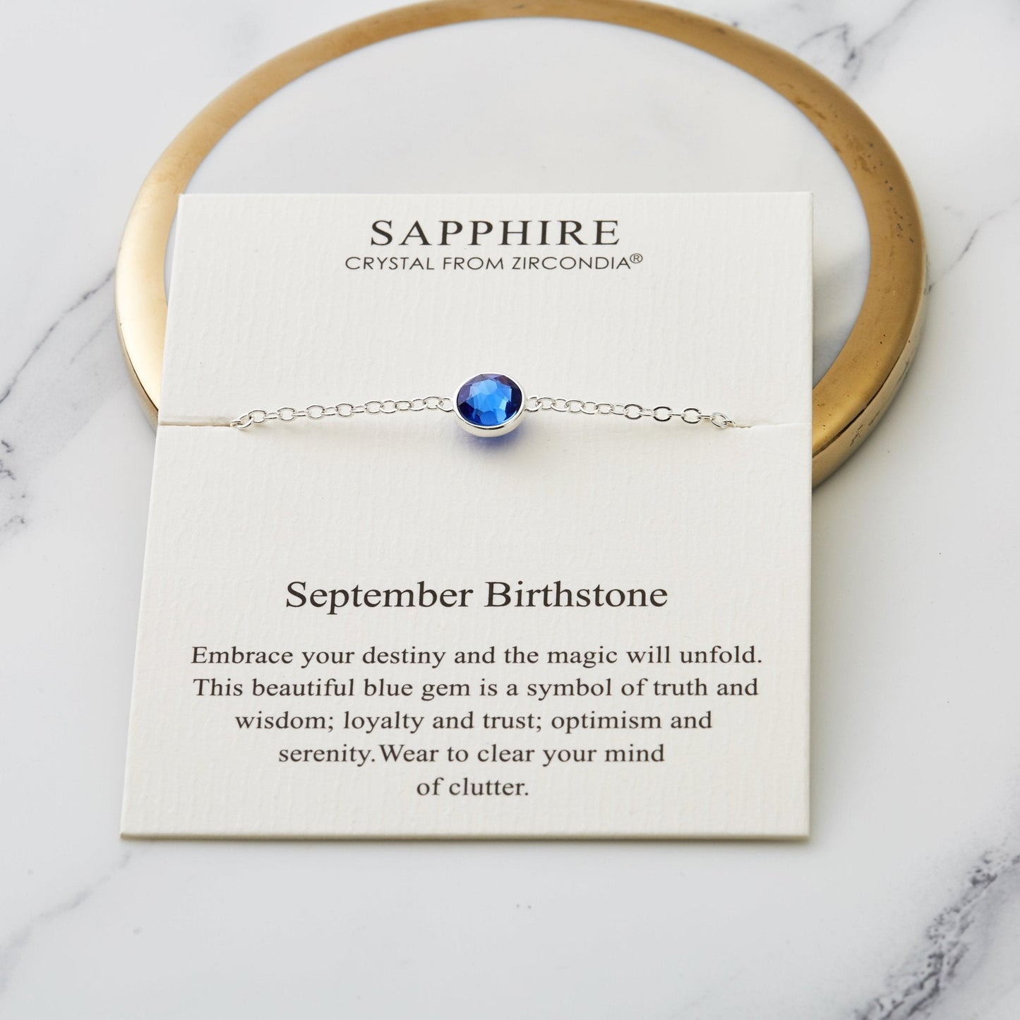 September (Sapphire) Birthstone Anklet Created with Zircondia® Crystals