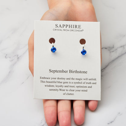 September (Sapphire) Birthstone Clip On Earrings Created with Zircondia® Crystals