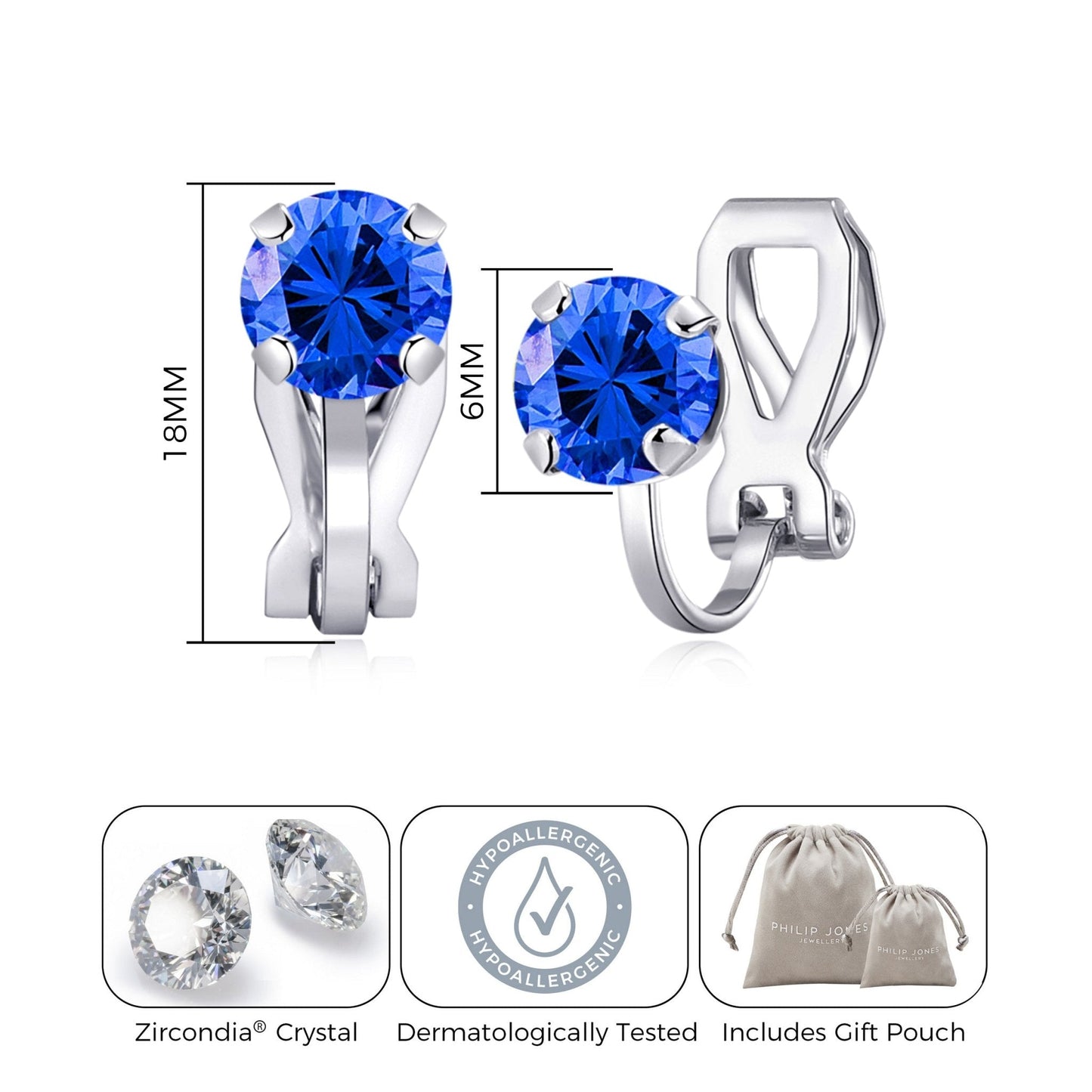 September (Sapphire) Birthstone Clip On Earrings Created with Zircondia® Crystals