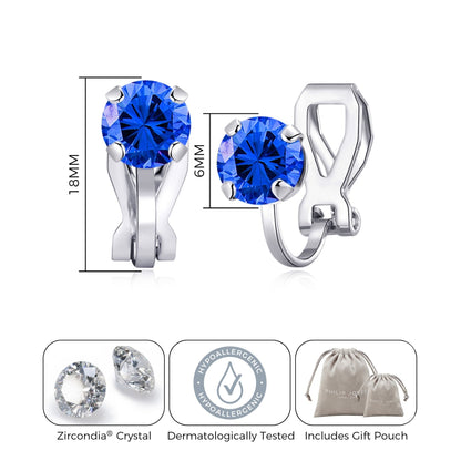 September (Sapphire) Birthstone Clip On Earrings Created with Zircondia® Crystals