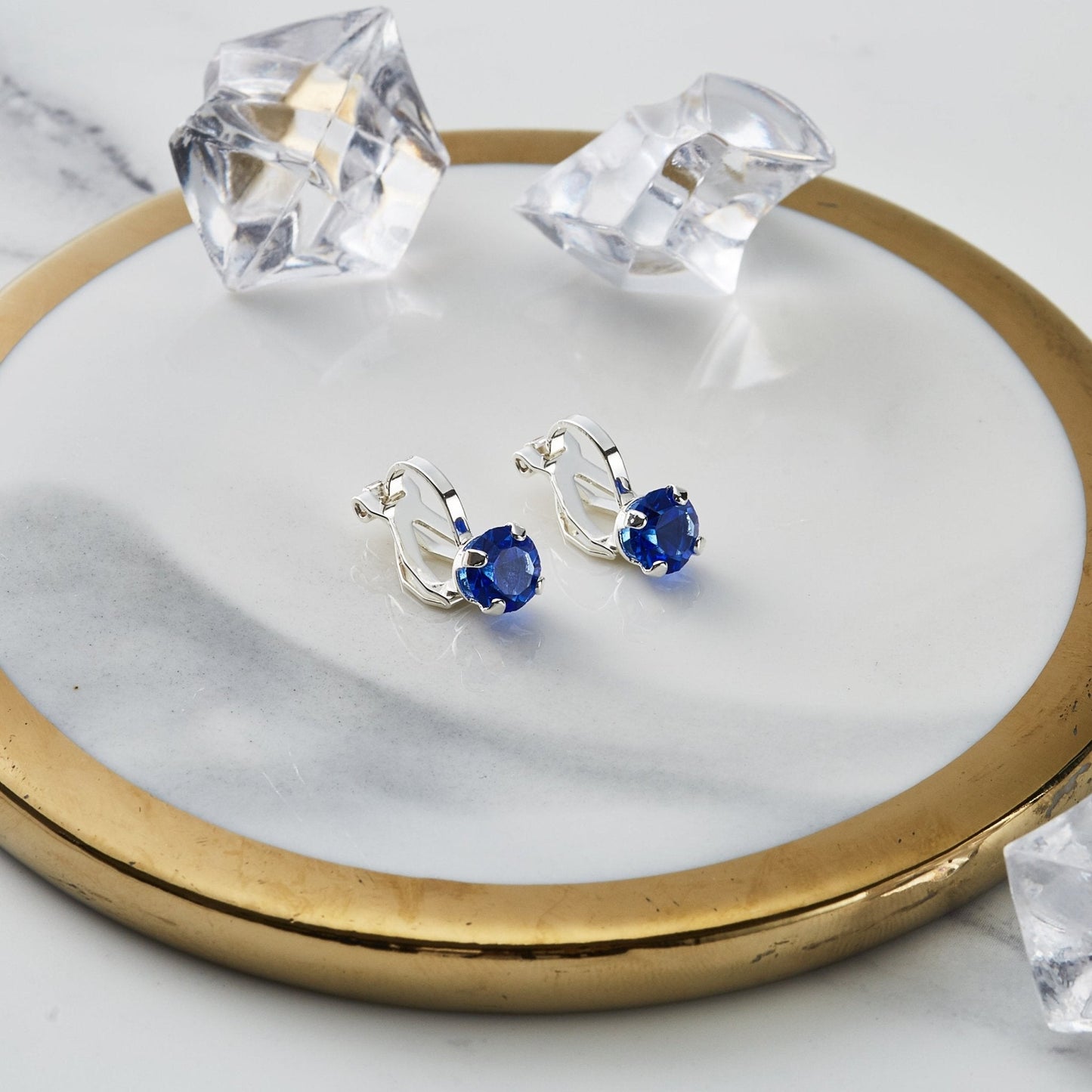 September (Sapphire) Birthstone Clip On Earrings Created with Zircondia® Crystals