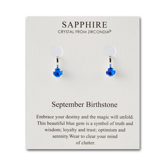 September (Sapphire) Birthstone Clip On Earrings Created with Zircondia® Crystals