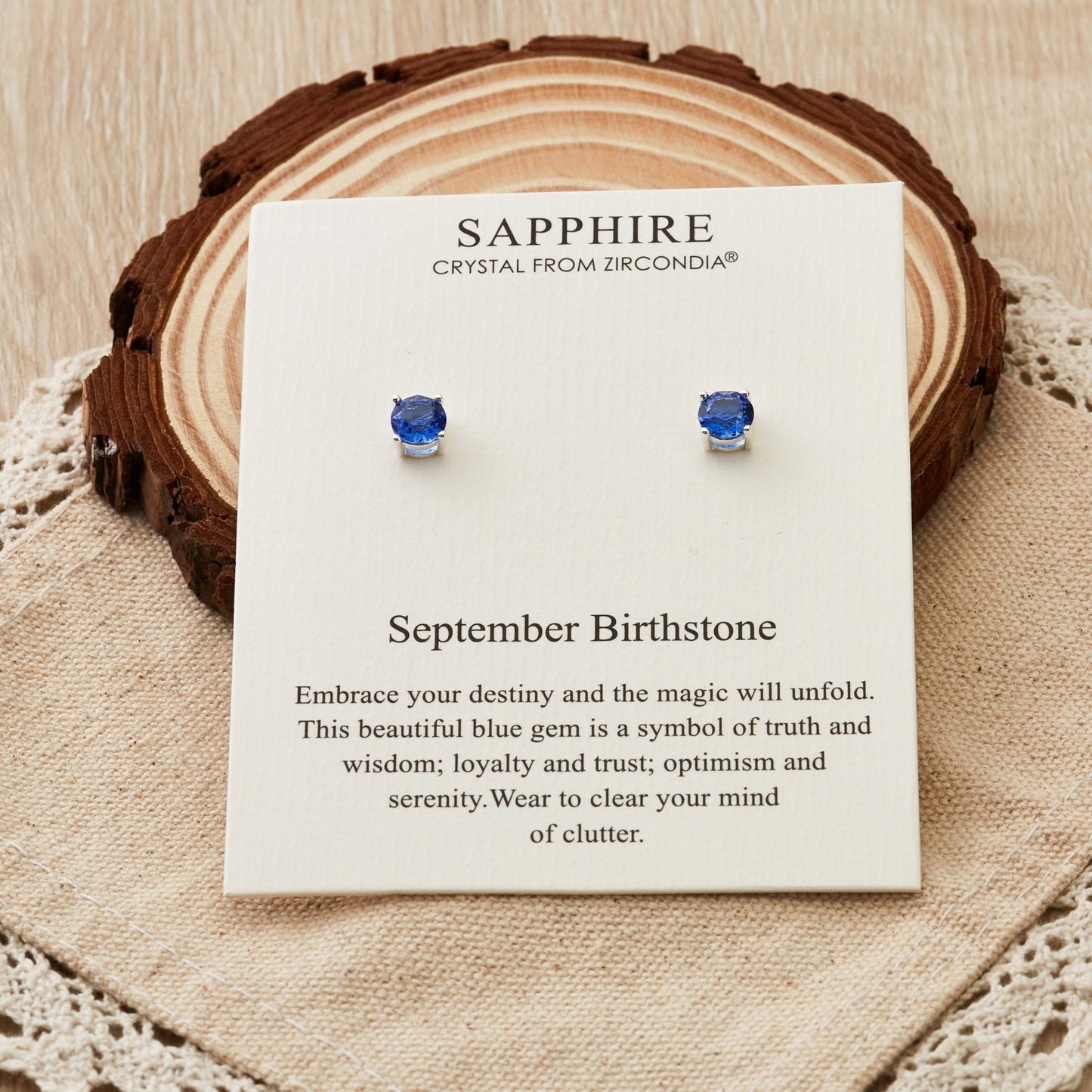 September (Sapphire) Birthstone Earrings Created with Zircondia® Crystals