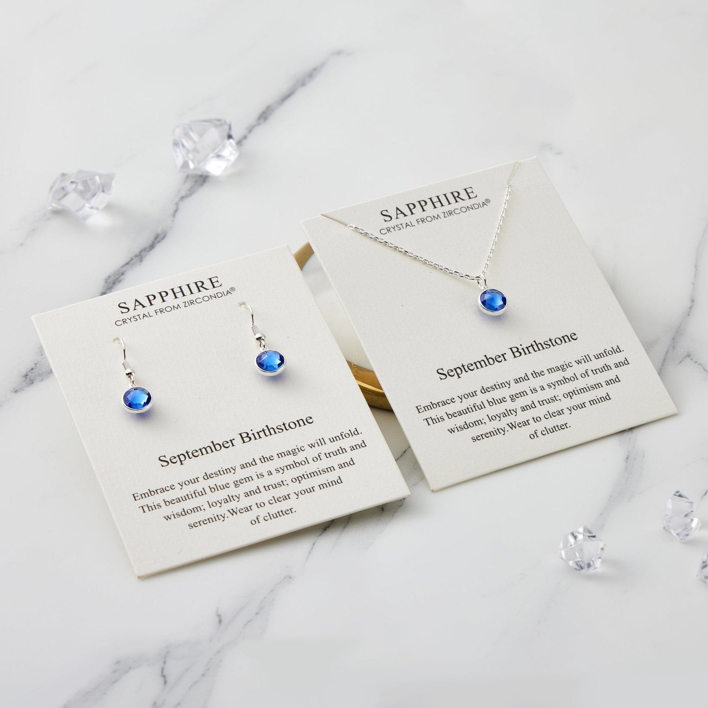 September (Sapphire) Birthstone Necklace & Drop Earrings Set Created with Zircondia® Crystals