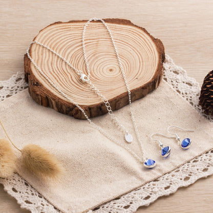 September (Sapphire) Birthstone Necklace & Drop Earrings Set Created with Zircondia® Crystals