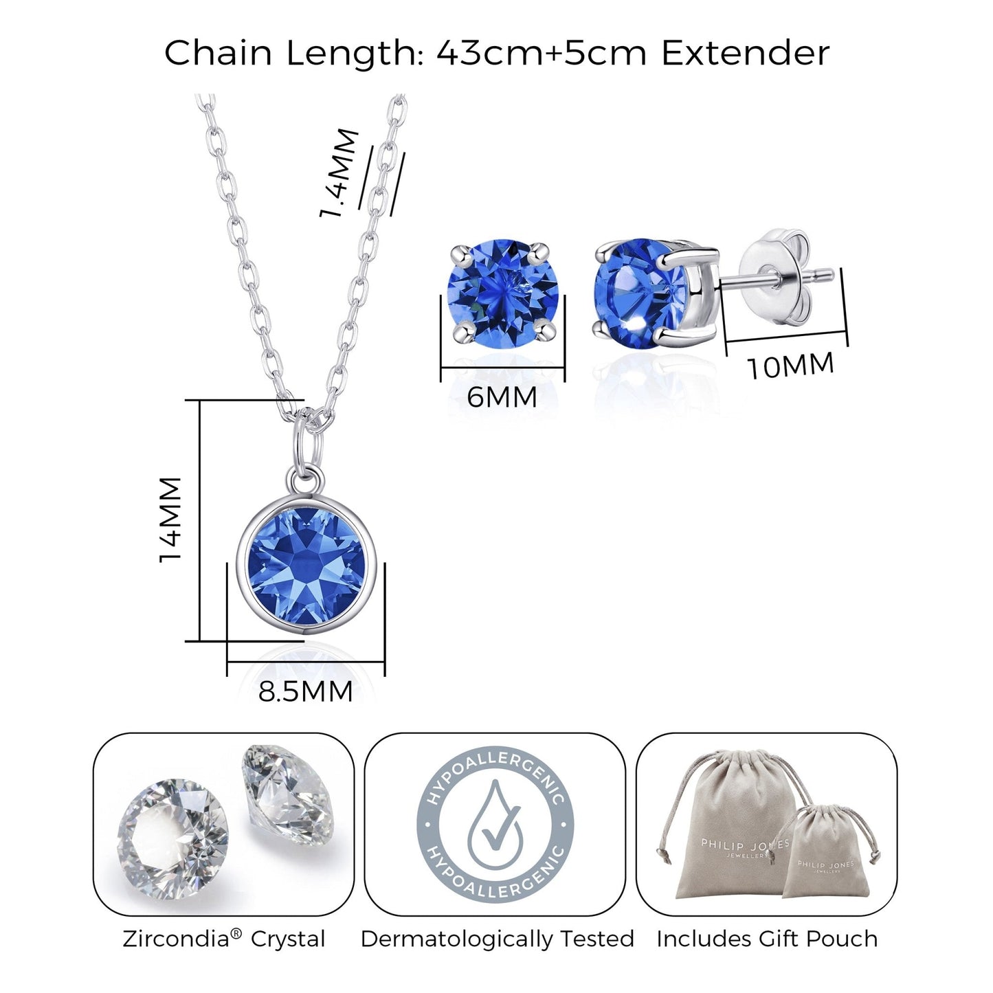 September (Sapphire) Birthstone Necklace & Earrings Set Created with Zircondia® Crystals