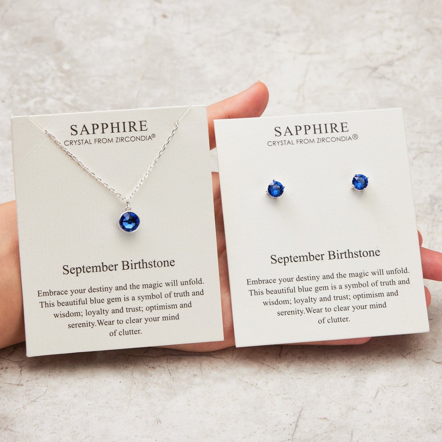 September (Sapphire) Birthstone Necklace & Earrings Set Created with Zircondia® Crystals