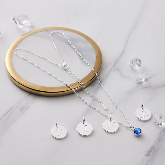 September (Sapphire) Birthstone Necklace with Initial Charm (A to Z) Created with Zircondia® Crystals