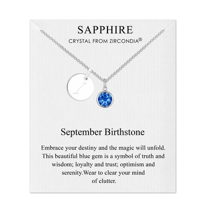 September (Sapphire) Birthstone Necklace with Initial Charm (A to Z) Created with Zircondia® Crystals