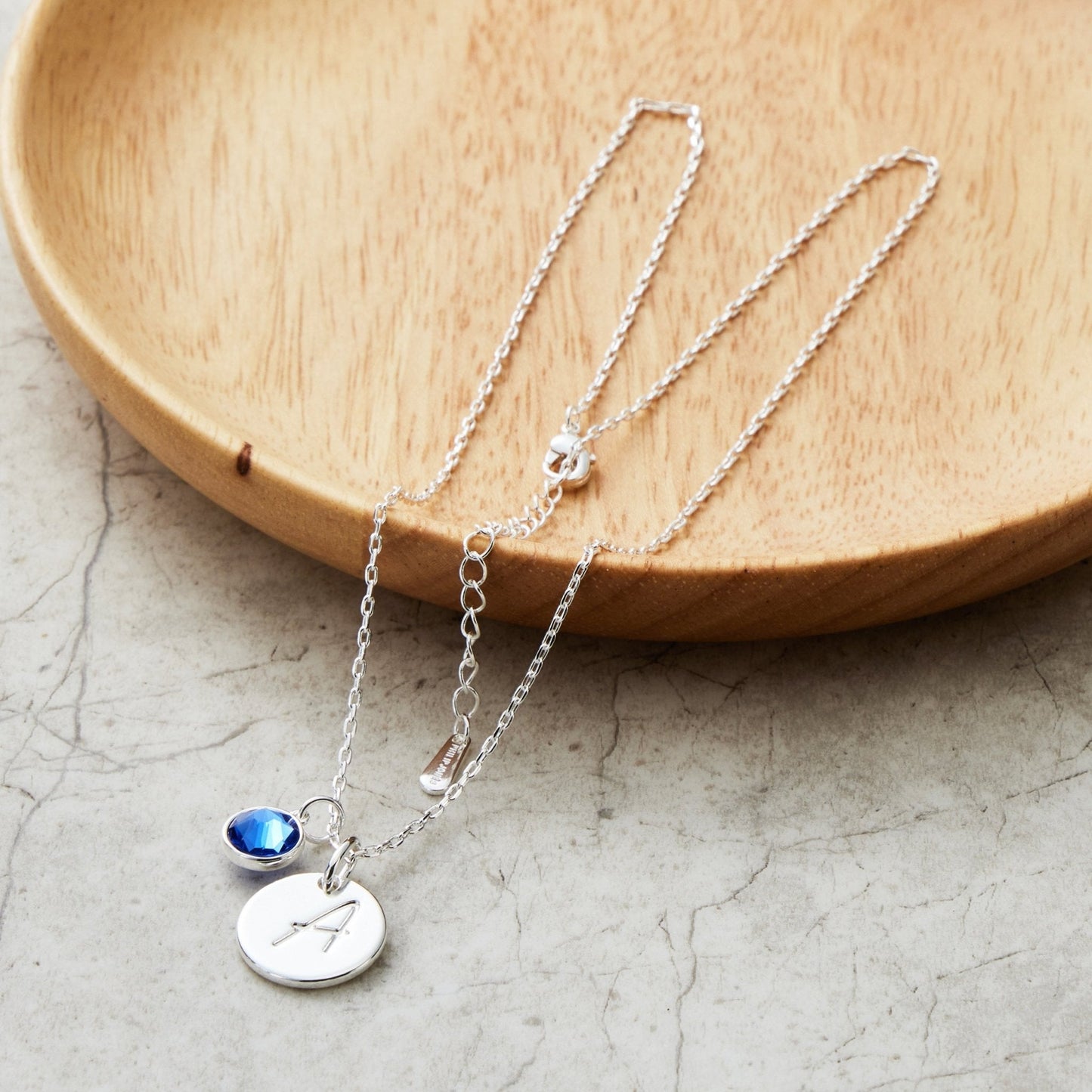 September (Sapphire) Birthstone Necklace with Initial Charm (A to Z) Created with Zircondia® Crystals