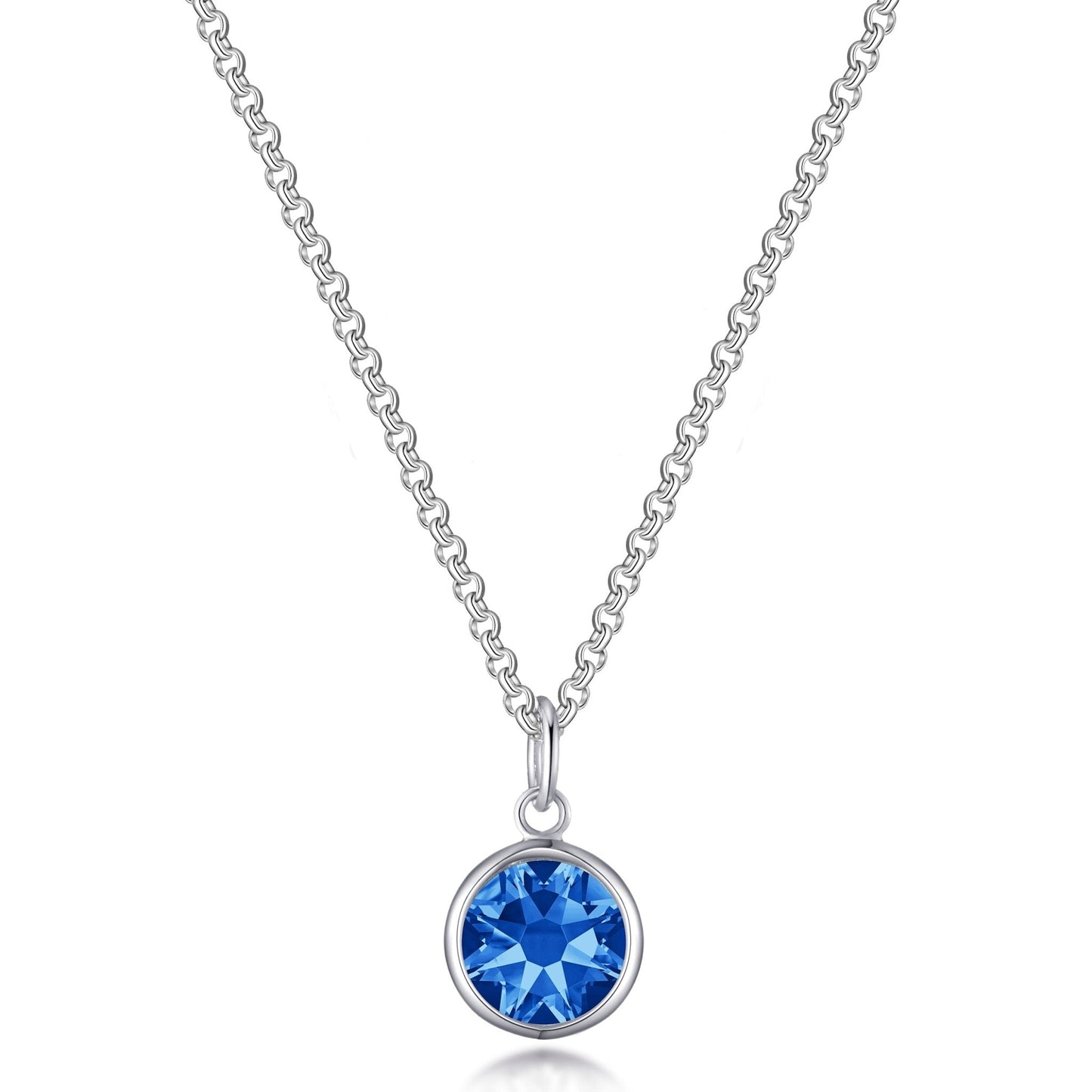 September (Sapphire) Birthstone Necklace with Initial Charm (A to Z) Created with Zircondia® Crystals