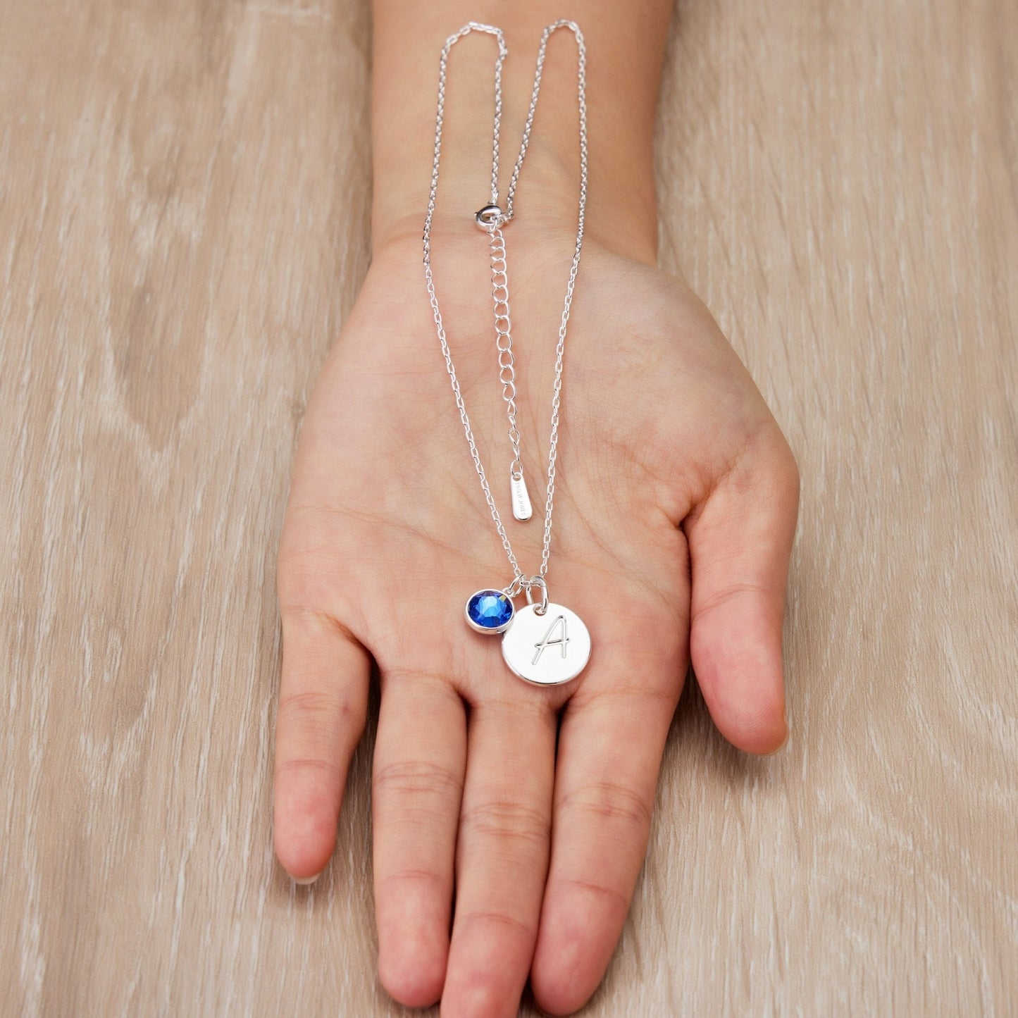 September (Sapphire) Birthstone Necklace with Initial Charm (A to Z) Created with Zircondia® Crystals