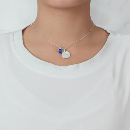 September (Sapphire) Birthstone Necklace with Initial Charm (A to Z) Created with Zircondia® Crystals
