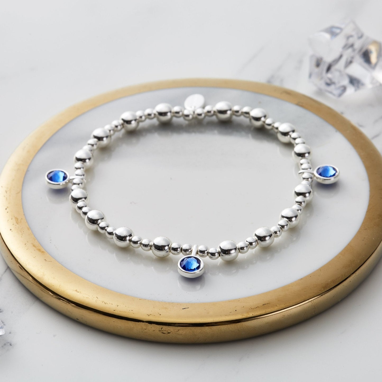 September (Sapphire) Birthstone Stretch Charm Bracelet with Quote Gift Box