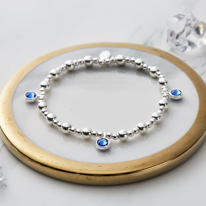 September (Sapphire) Birthstone Stretch Charm Bracelet with Quote Gift Box