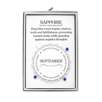 September (Sapphire) Birthstone Stretch Charm Bracelet with Quote Gift Box