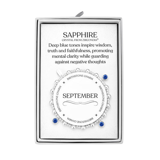 September (Sapphire) Birthstone Stretch Charm Bracelet with Quote Gift Box
