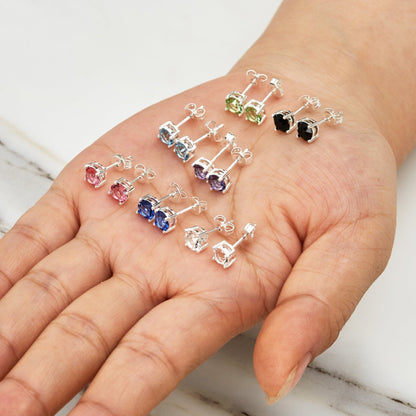 Seven Pack of Solitaire Earrings Created with Zircondia® Crystals