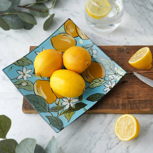Assiette carrée Sicile Zeste dans boîte cadeau