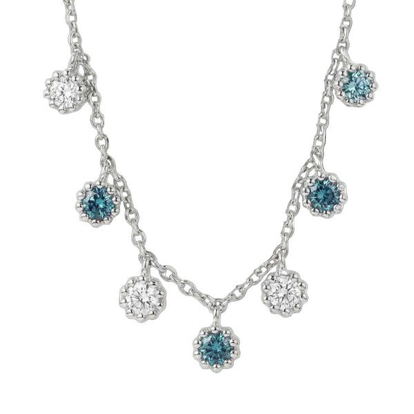 Silver Aqua Necklace with Barnacles and Rainbow Topaz