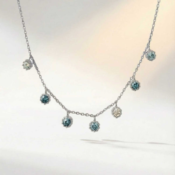 Silver Aqua Necklace with Barnacles and Rainbow Topaz