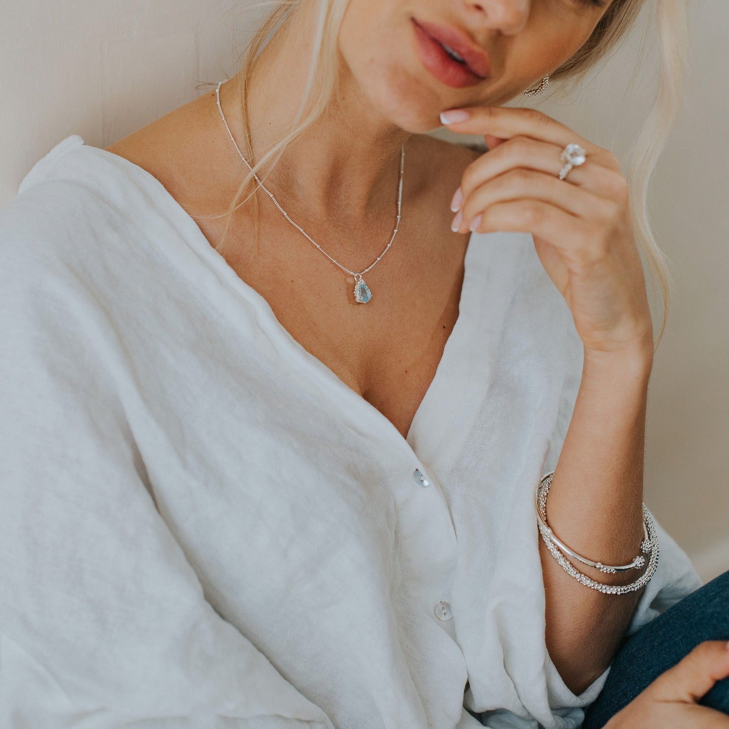 Silver Blue Topaz Necklace - Aurelia