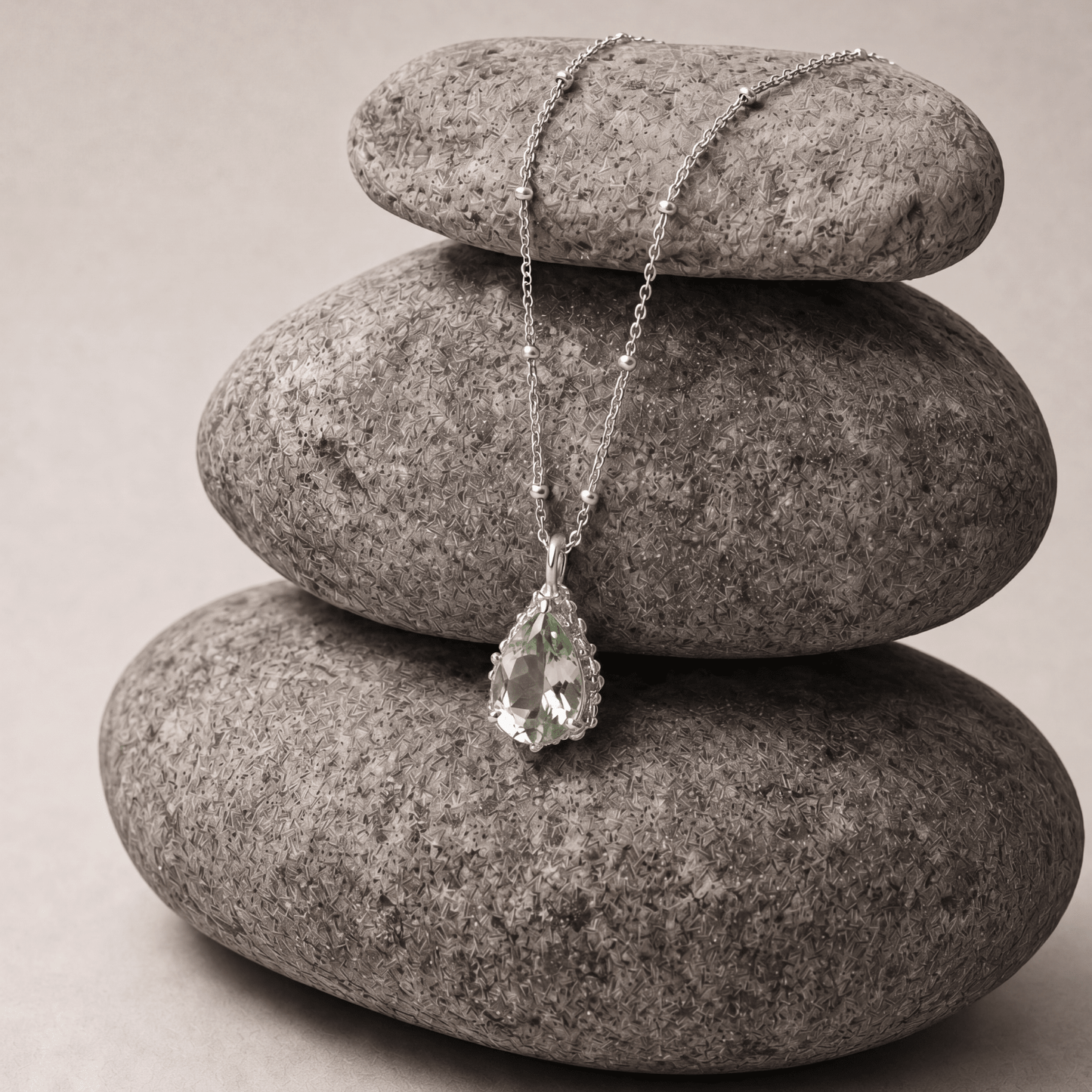 Silver Green Quartz Necklace - Alba