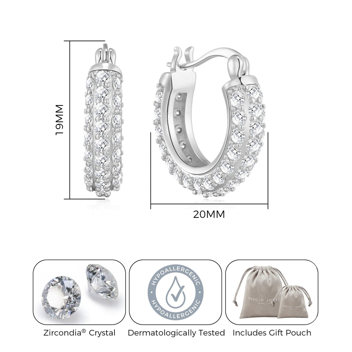 Silver Plated 20mm Pave Hoop Earrings Created with Zircondia® Crystals