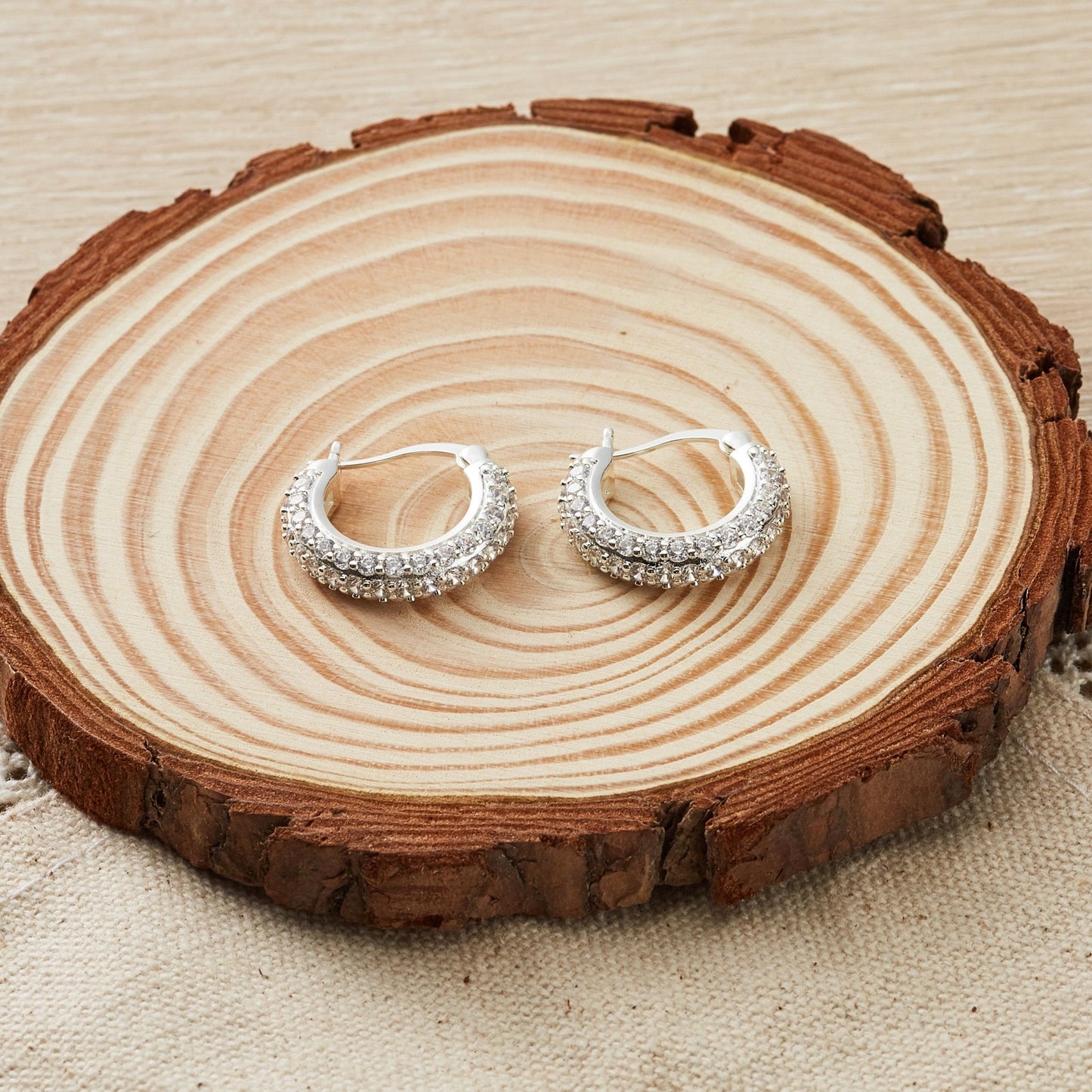 Silver Plated 20mm Pave Hoop Earrings Created with Zircondia® Crystals