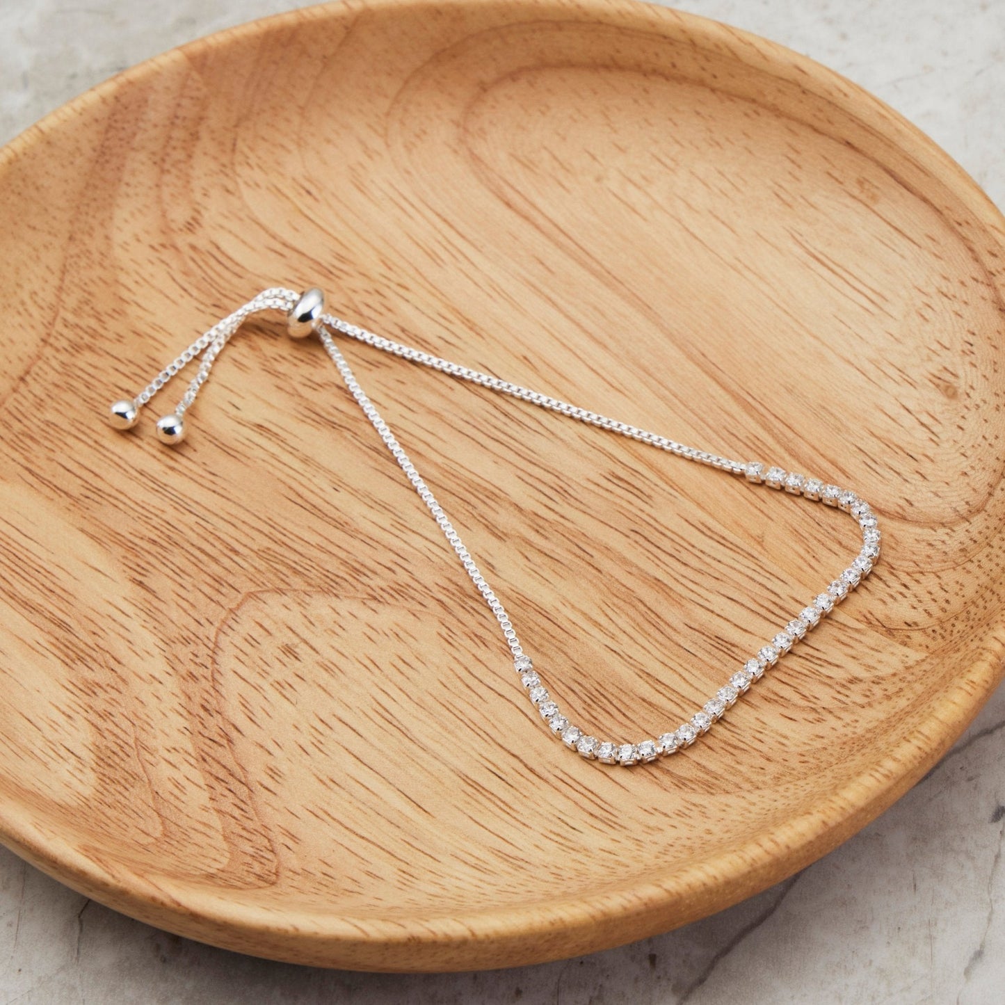 Silver Plated 2mm Adjustable Tennis Bracelet Created with Zircondia® Crystals