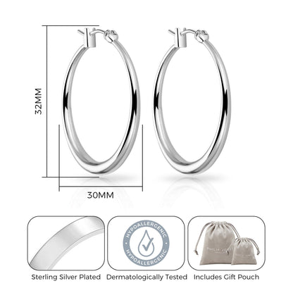 Silver Plated 30mm Hoop Earrings