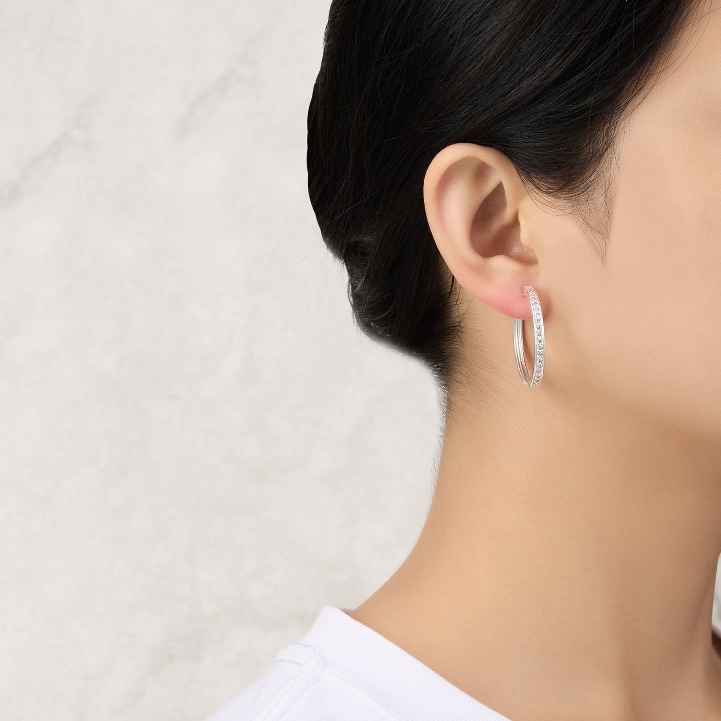 Silver Plated 30mm Hoop Earrings Created with Zircondia® Crystals