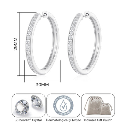 Silver Plated 30mm Hoop Earrings Created with Zircondia® Crystals