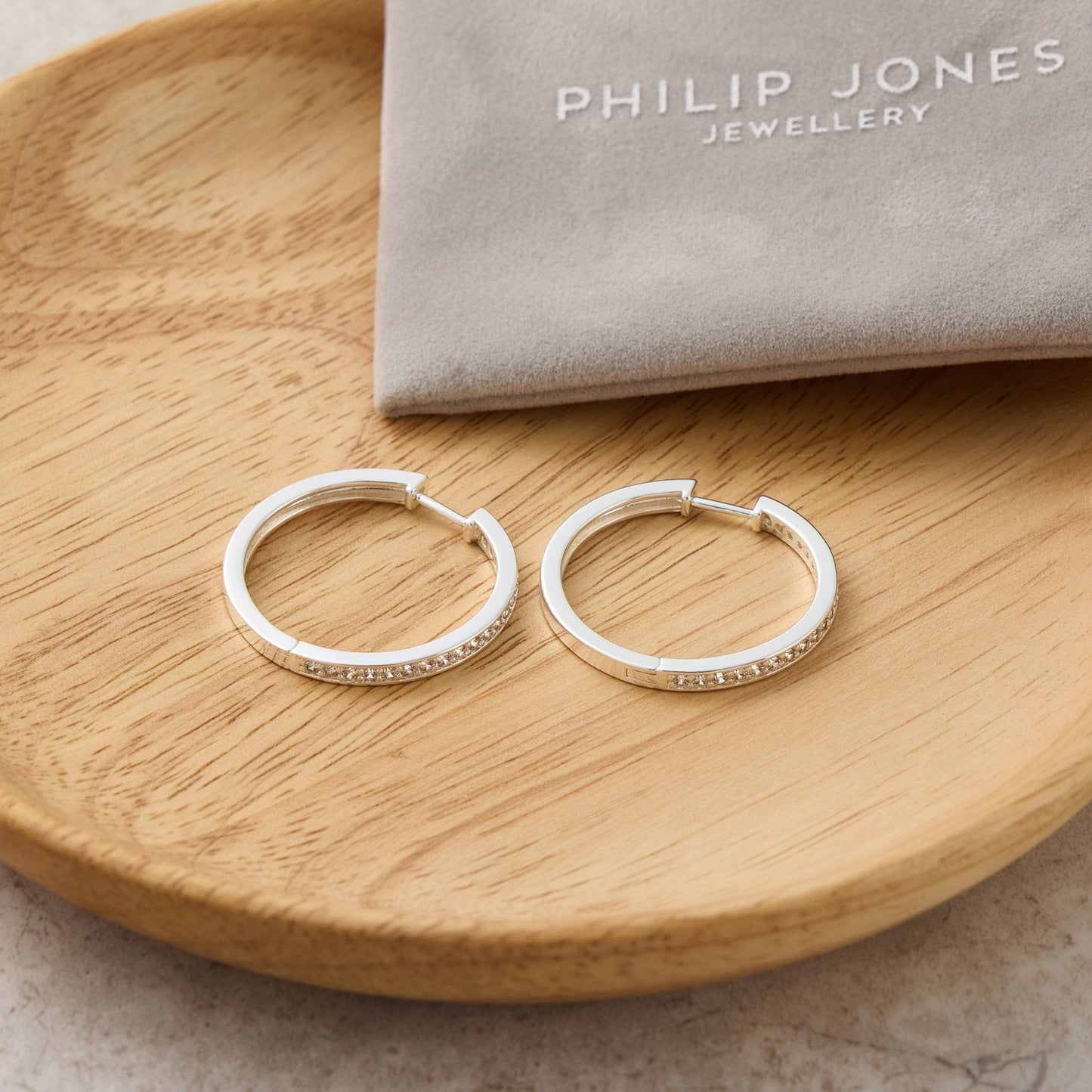 Silver Plated 30mm Hoop Earrings Created with Zircondia® Crystals