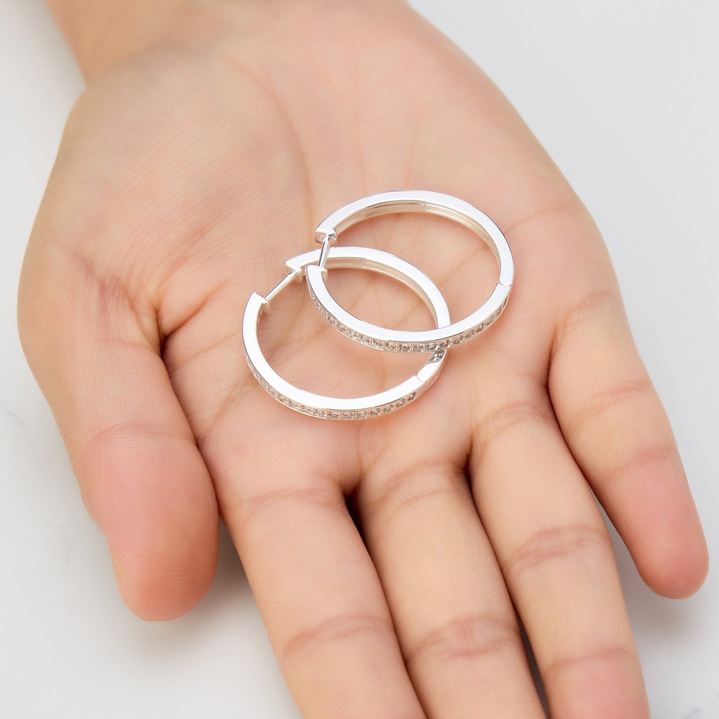 Silver Plated 30mm Hoop Earrings Created with Zircondia® Crystals