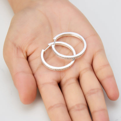 Silver Plated 30mm Hoop Earrings Created with Zircondia® Crystals