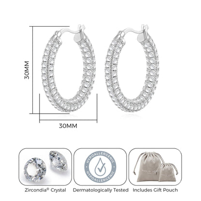 Silver Plated 30mm Pave Hoop Earrings Created with Zircondia® Crystals
