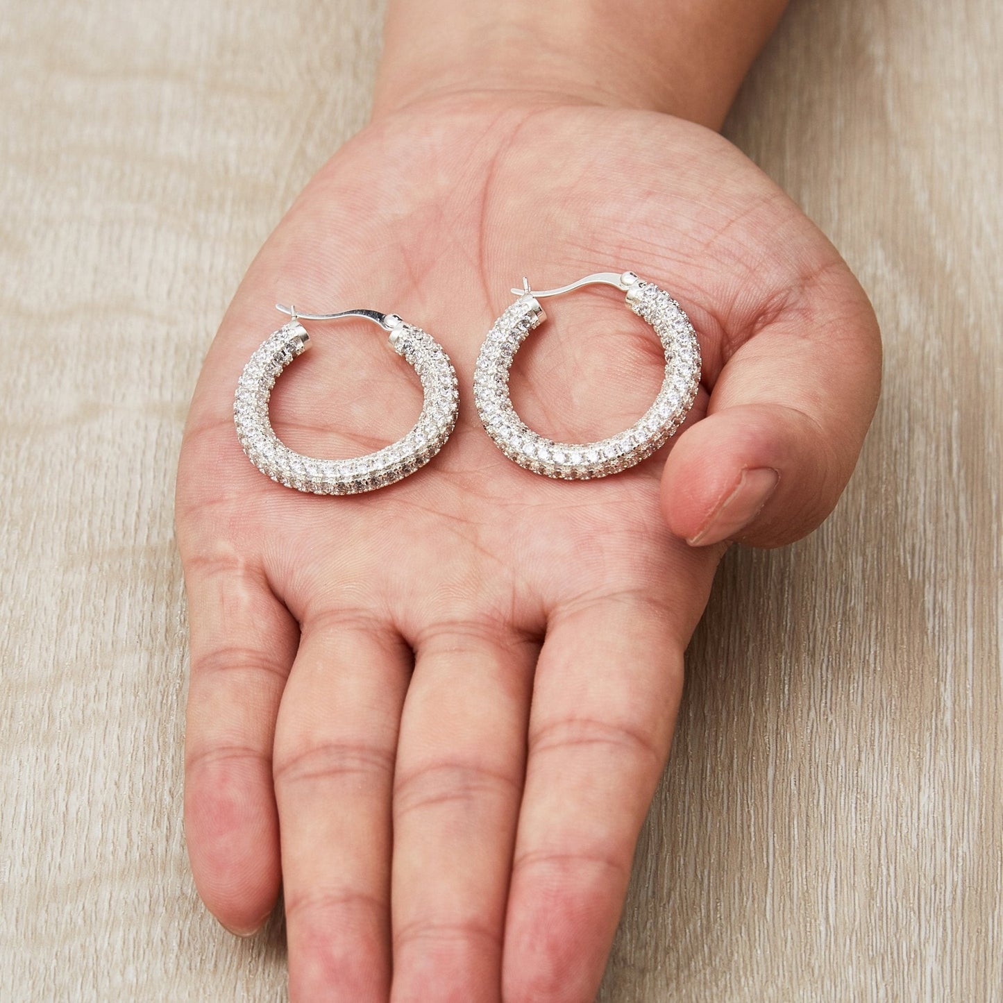 Silver Plated 30mm Pave Hoop Earrings Created with Zircondia® Crystals