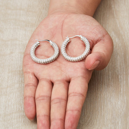 Silver Plated 30mm Pave Hoop Earrings Created with Zircondia® Crystals