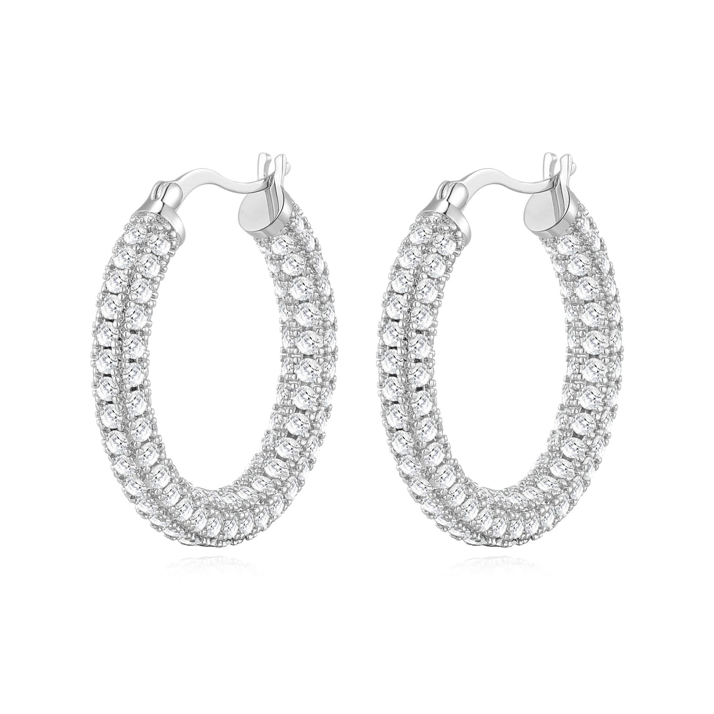 Silver Plated 30mm Pave Hoop Earrings Created with Zircondia® Crystals