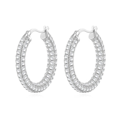 Silver Plated 30mm Pave Hoop Earrings Created with Zircondia® Crystals