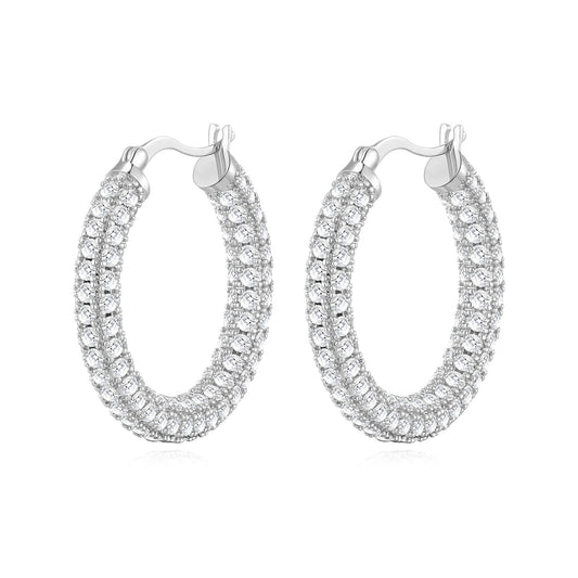Silver Plated 30mm Pave Hoop Earrings Created with Zircondia® Crystals