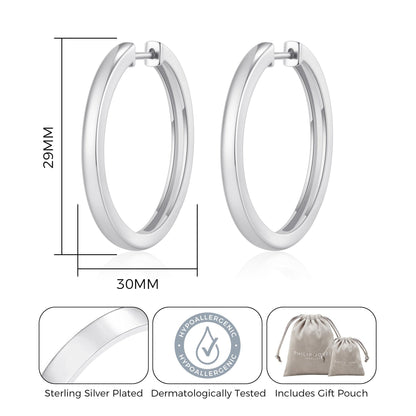 Silver Plated 30mm Plain Hoop Earrings