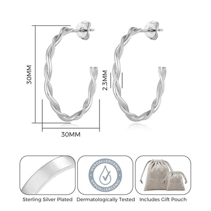 Silver Plated 30mm Twisted Hoop Earrings