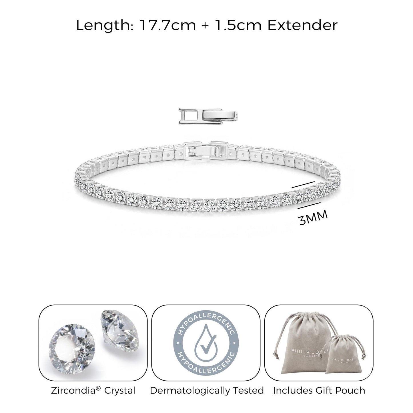 Silver Plated 3mm Tennis Bracelet Created with Zircondia® Crystals