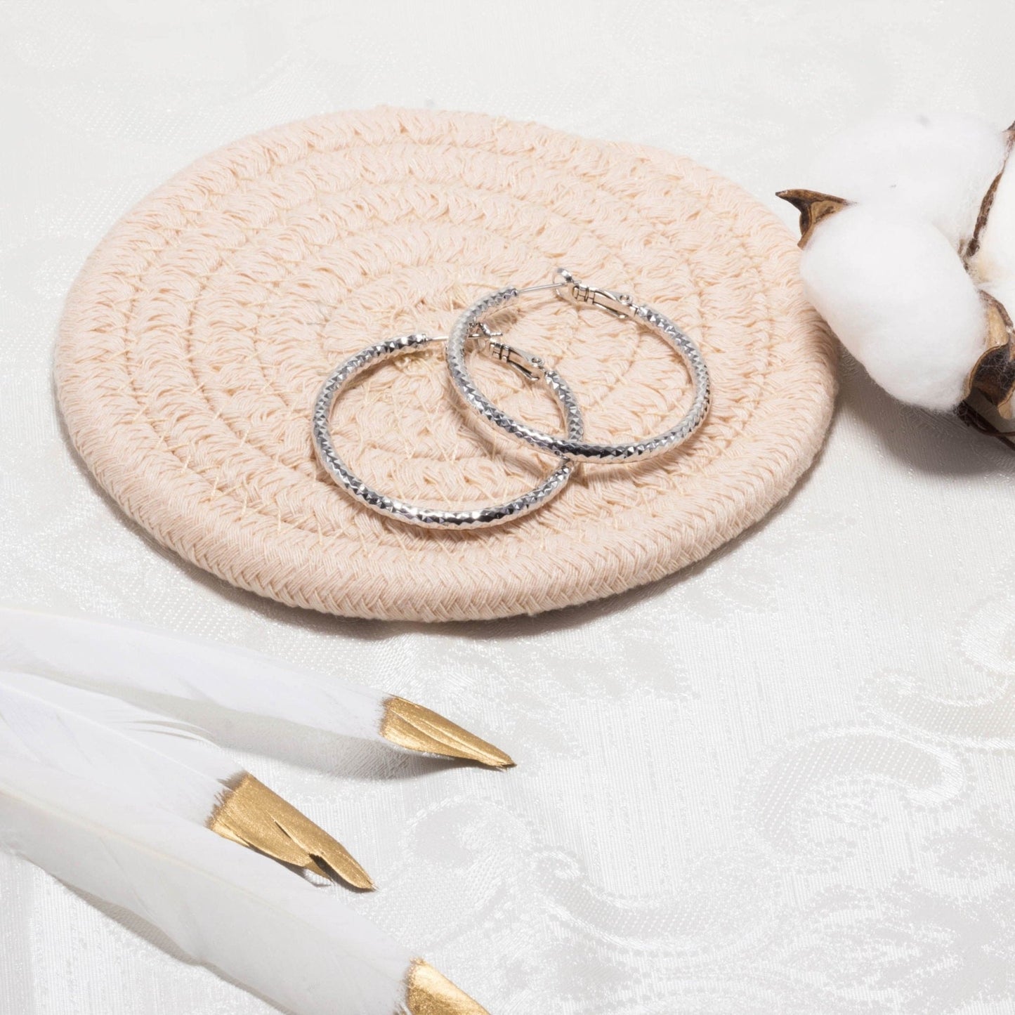 Silver Plated 40mm Diamond Cut Hoop Earrings