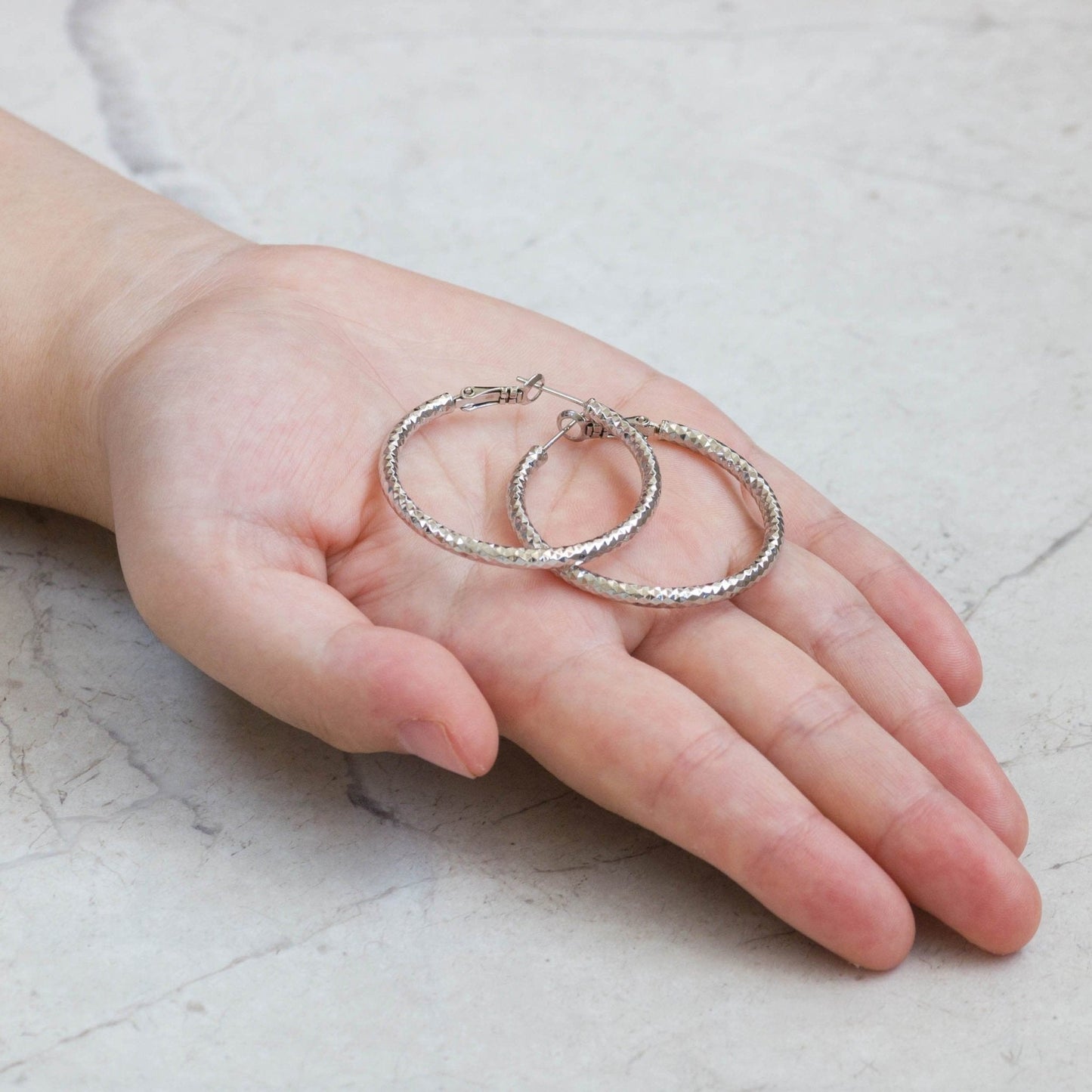 Silver Plated 40mm Diamond Cut Hoop Earrings